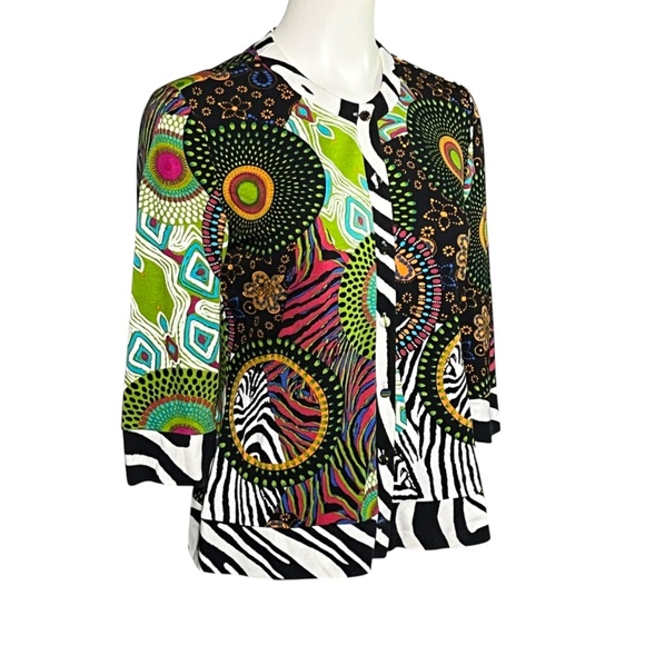 Joseph Ribkoff Women's Cardigan Colorful Abstract Print Zebra Stripe Size 10 - Picture 3 of 8